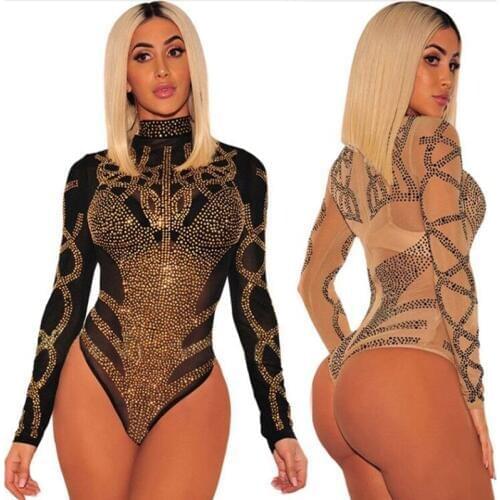 Women Jazz Dance Costumes Sexy Pole Dance Rave Outfit Rhinestone Bodysuit Dj Black Jumpsuit Gogo Performance Clothing DC3648