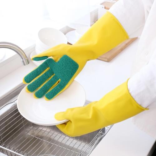 1 Pair Kitchen Helper Magic Latex Cleaning Gloves Household Clean Tool Washing Dishes Scrubbing Gloves Rubber Fingertip Gloves