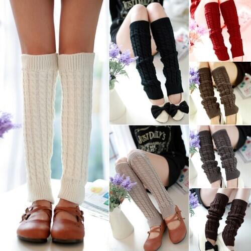 1 Pair Winter Warm Leg Warmer Women Knee High Knitted Solid Crochet Leg Warmers Socks Boot Cuffs Beenwarmers Socks