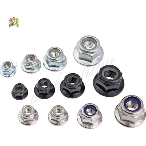 2/10X M3 M4 M5 M6 M8 M10 M12 Black Carbon 304 A2-70 Stainless Steel Hex Flange Nylon Insert Lock Nut Self-locking Nylock Locknut