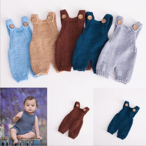 2020 Newborn Props Soft Infant Knitted Baby Boy Girls Costume Buttons Romper Outfit Baby Props Newborn Photography Accessories