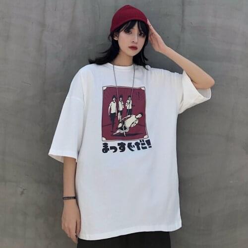 2021Summer Vintage Short-Sleeved t-Shirts Womens Summer Kawaii Loose Harajuku Style Weird Girl Blouse