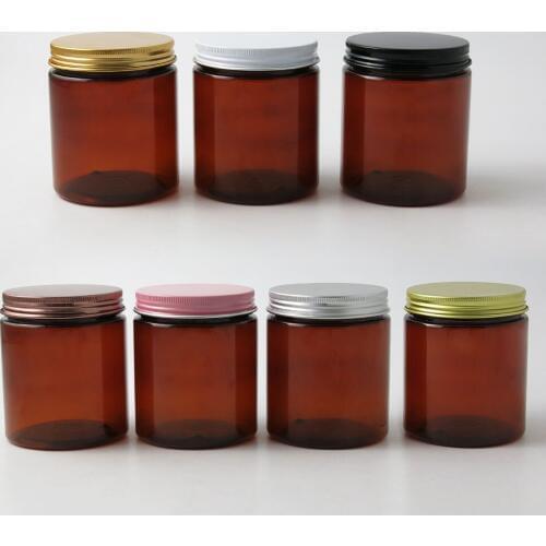 30 x 250g 250ml Big Amber Black PET Round Cream Jar with Aluminum cap Makeup Cosmetic Sample Packaging Storage Lotion Container