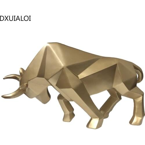 Nordic Abstract Origami Bullfighting Sculpture Plated 3D Animal Figurines Cow Art Resin Statues Crafts Home Decoration gift