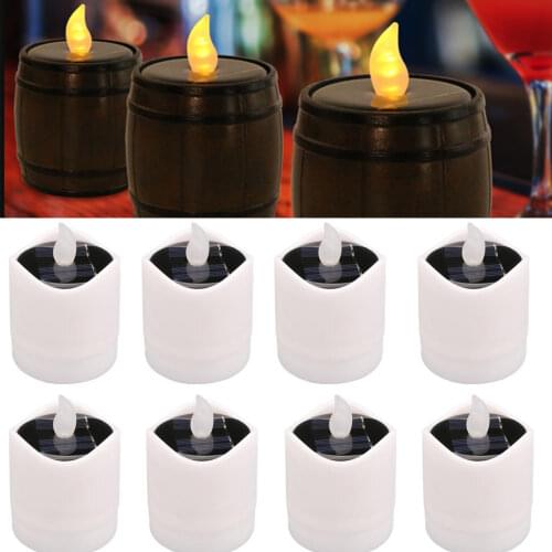 Auto On off 2X Solar Sensor Candle Light Electronic Flickering LED Tea Light Flameless Night Lamp Party Wedding Camping Decors