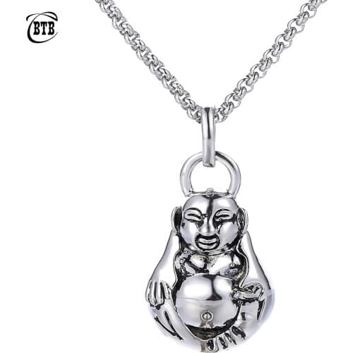Buddhist Link Chain Necklace Vintage China Style Pendant Female Lotus Pendants Charm Titanium Buddha Necklace Pendants Jewelry
