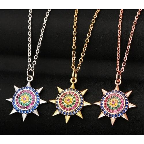 Top Quality Fashion Micro Pave AAA+ Fancy Zirconia Flower Pendant Charm Stainless Steel Rose Gold Chain Necklace For Women