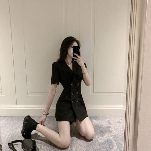Black Feminine short-sleeved waist temperament dress was thin and slim Slim suit dress summer 2021 new short dress