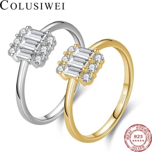 Colusiwei Hot Quality 925 Sterling Silver Bright AAAA Zirconia Irregular Geometric Ring for Women Wedding Band Fashion Jewelry