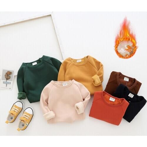 Childrens Clothing Baby Winter Autumn New Thick Tshirt Casual Cotton Plus Velvet Warm Tshirt for Boys Girls Kids Bottoming Top