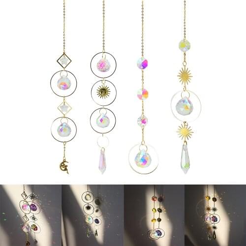 Crystal Wind Chime Star Moon Pendant Colorful Beads Hanging Drop for Outdoor Indoor Garden Window Wedding Curtain Chandelier DIY