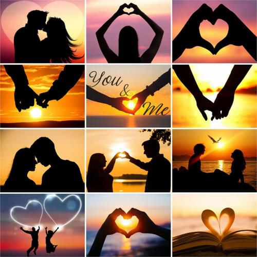 HUACAN 5D Diamond Painting Couple Love Cross Stitch Kits Diamond Embroidery Sunset Diamond Mosaic Landscape Handmade Gift