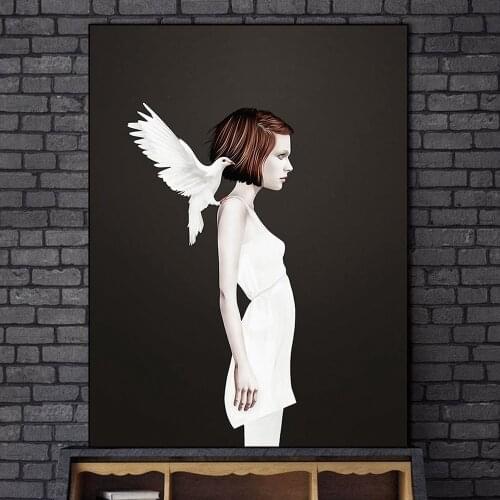 Girl With Pigeon Modern Canvas Art Paintings Abstract Wall Art Canvas Pictures Home Wall Decoration Pop Graffiti Art Prints