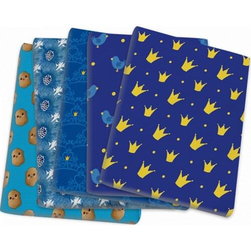 Crown Blue Series Polyester Cotton Fabric Patchwork Tissue Kid Home Textile Sewing Doll Dress Curtain,1Yc14535