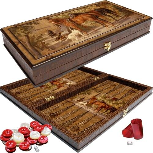 Backgammon Leather Luxury Board Wooden Set XXL Size Elegance Porch Pattern Checkers Family Party Adult Entertainment Games