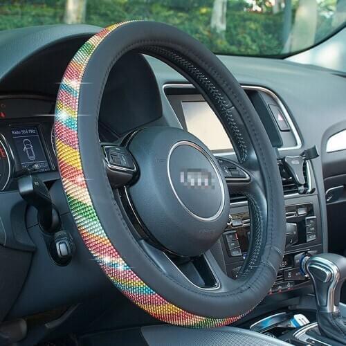 Bling Colorful National Style Crystal Car Van Steering Wheel Cover Decor 37cm