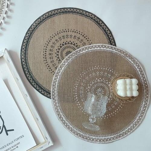Round Embroidery/Lace Table Placemat Nordic Style Non-slip Placemat Heat Insulation Furniture Decoration Mat Coffee Cup Mats