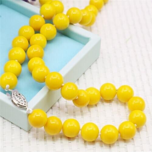 10mm Round Yellow Pearl Shell Necklace Women Girls Hand Made Jewelry Making Design Fashion Accessory Gifts For Mother