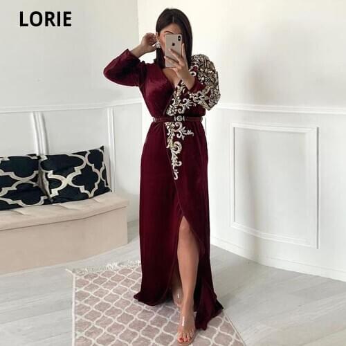LORIE Burgundy Lace Beading Moroccan Caftan Formal Evening Dresses with Long Sleeve Prom Special Occasion Gowns Mother Dress