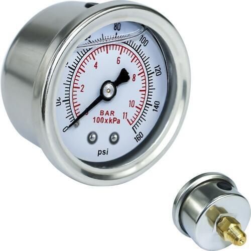 Fuel Pressure Gauge Liquid 0-160 psi Oil Press Gauge Fuel Gauge White Face Universal 1/8 NPT TT100917