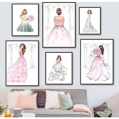 Fashion Girl Rose Flower Skirt Minimalism Wall Art Canvas Painting Nordic Posters And Prints Wall Pictures For Living Room Decor