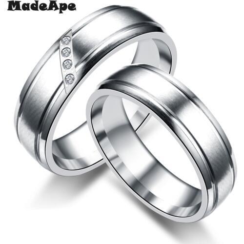 MadApe Fashion Wedding Rings Stainless Steel Ring Female Male Promise Ring Cubic Zirconia Couple Jewelry Sales Promotion