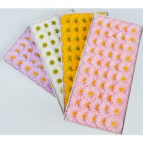 50PCS Soap Flower Artificial Flowers Little Daisies Sun Flower Flower Head Bouquet Making Gift Box With Florist Materials