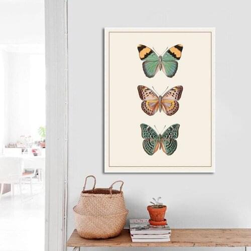 Beige Abstract Butterfly Vintage Insect Wall Art Canvas Painting Posters and Prints Pictures Home Living Room Decor (No Frame)