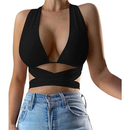 New Womens Fashion Bandage Vest Sexy Sleeveless Backless Halter Crisscross Cami Lace Up Tank Crop Tops Skinny Party Clubwear