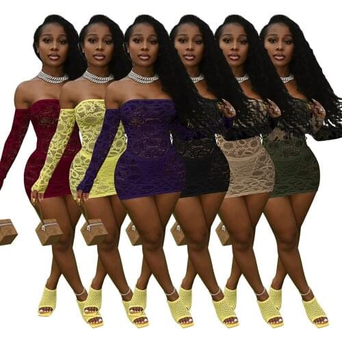 Echoine Solid Lace Up Sheer Mesh See Through Long Sleeve Mini Dress Off Shoulder Sexy Rompers Bodycon Transparent Vestidos Suit