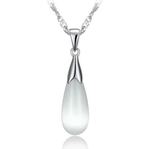 Waterdrop Opal Pendants 100% Guaranteed Real 925 Sterling Silver Jewelry With White Opal Stone