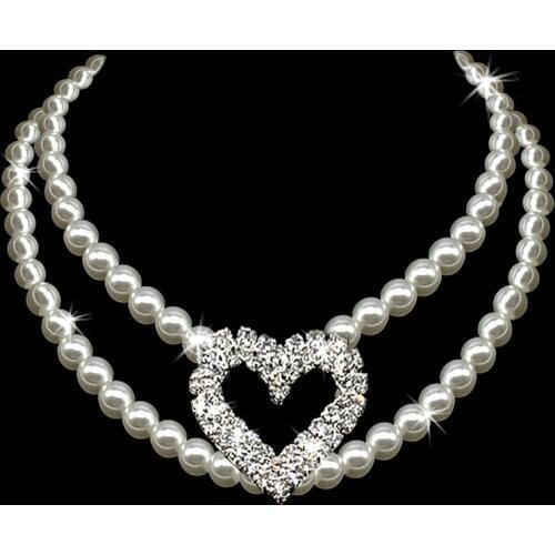 Puppy Small Dog Necklace Collar Pearl With Rhinestone Heart Pendant Cat Collar Dog Jewellery For Chihuahua Yorkie