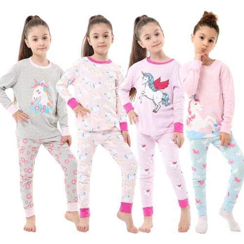 Girl Princess Pajamas Soft Pure Cotton Pajama Sets Winter Warm Kids Sleepwear Unicorn Clothes Cartoon Print Animal Homewear Suit