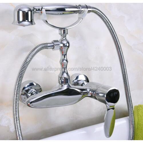 Polished Chrome Bathroom Faucet Mixer Tap Wall Mounted Hand Held Shower Head Kit Shower Faucet Sets Kna179