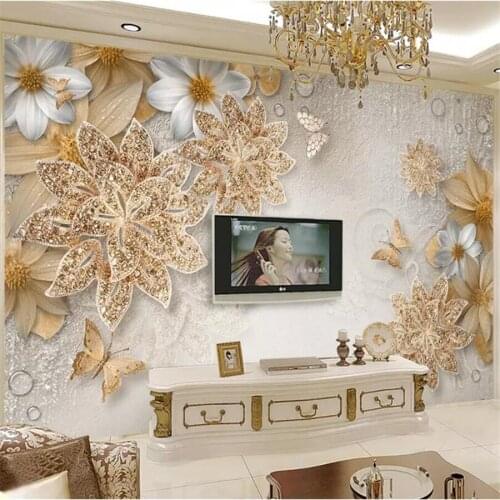 Wellyu Custom Photo Wallpaper 3D Stereo Murals обои Luxury Gold Jewelry Flower Butterfly background papel de parede 3d wallpaper