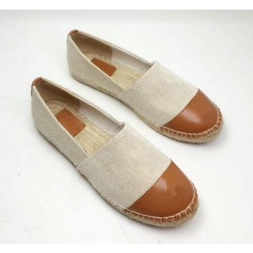 Leisure Canvas Shoes Color Matching Hemp Rope Woven Fisherman Shoes Womens Four Seasons Leather Flat Shoes Ladies Loafers