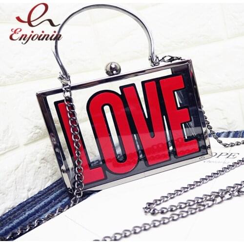 Transparent Acrylic Box Style Party Handbag Womens LOVE Letters Fashion Chain Shoulder Bag Crossbody Bag Female Purses Wedding