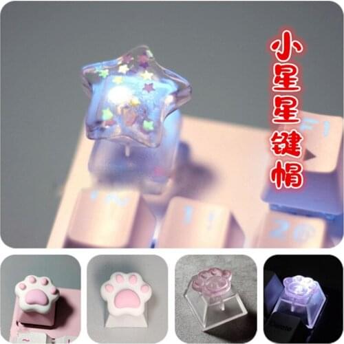 Transparent ESC personality keycap R4 mechanical keyboard Glitter crystal five-pointed star cat claw