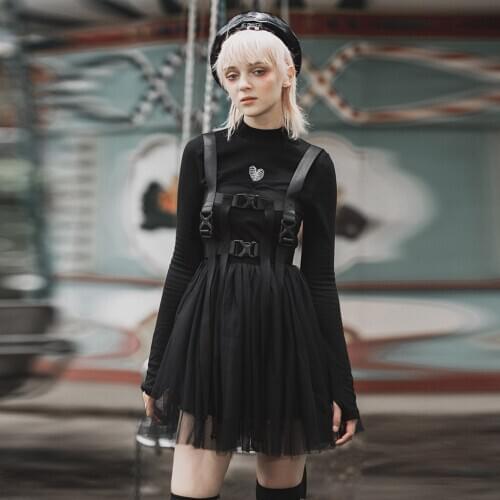 PUNKRAVE Womens Gothic Handsome Multiple Belt Loops Cyber Dress Gothic Fashionable Versatile Style Sexy V Neck Sling Dress