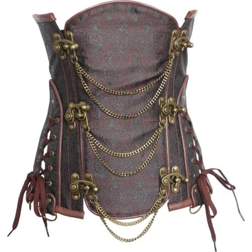 Luxury Brocade Fabric With Metal Like Button Gothic Steampunk Heavy Duty Waist Cincher Underbust Corset Medieval Pirate Costumes