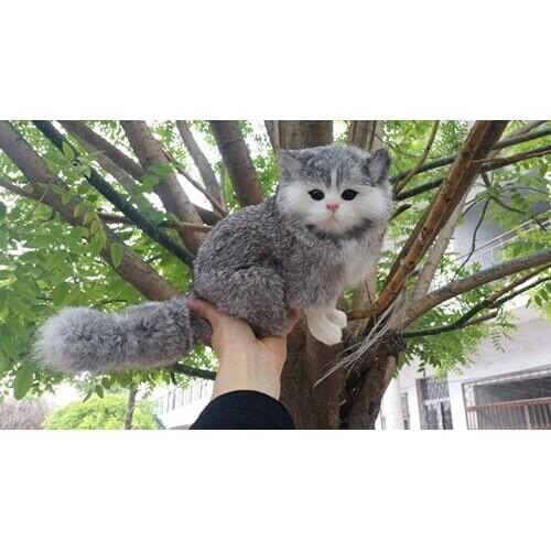 Simulation cat about 20x16cm gray cat doll, fur model ornament home decoration gift h1382