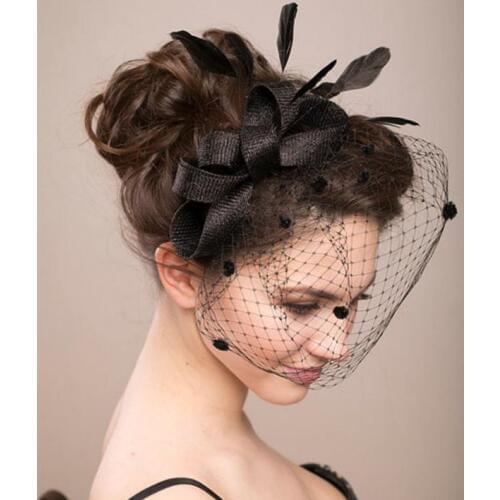 Hens party veil fascinator hat vintage women wedding feather dots net hat lady hair accessory clip hats festive event supplies
