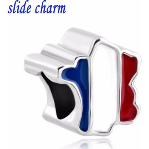 Slide charm wholesale Free shipping Patriotic Proud To Be France Flag Country Of France Map Lucky Charm fit Pandora bracelet