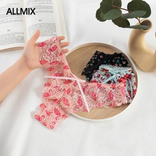 ALLMIX New Sexy Thongs Fashion Hollow Out Ribbon T-Back Sexy Lace Panties Low Waist Seamless Soft Comfort G-String Lady Lingerie