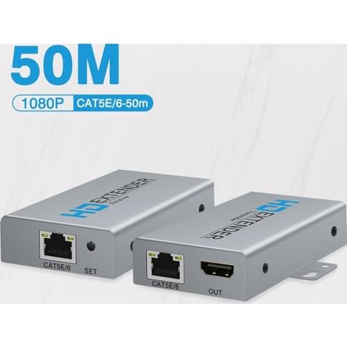 HDMI Extender HDMI Tramsmitter Receiver 50m/164ft Over Ethernet CAT5E/6 RJ45 Port with HDMI Loopout for PC HDTV