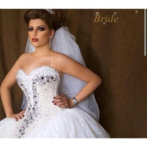 Arabian Design Sweetheart Crystal Bling Bling Top Bodice Puffy Princess Wedding Dresses 2015