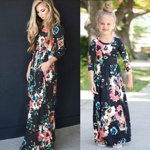 Mommy and Me Matching Floral Dress Nine Quarter Family Matching Clothes Women Girls Long Dress Toddler Girls Behemian Vestidos
