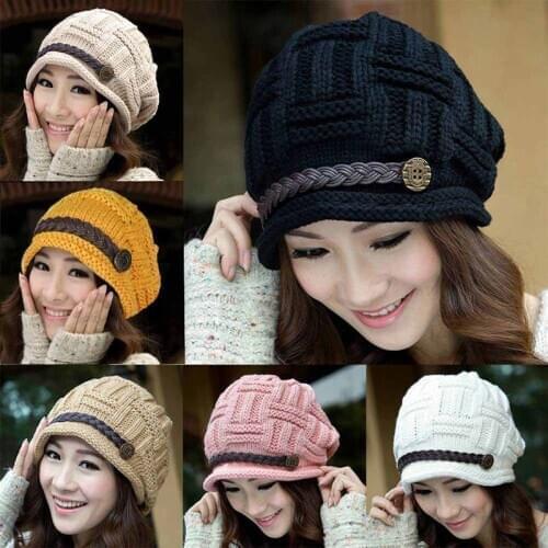 Womens Fashion Braided Autumn Winter Warm Baggy Beanie Knit Crochet Hat Cap