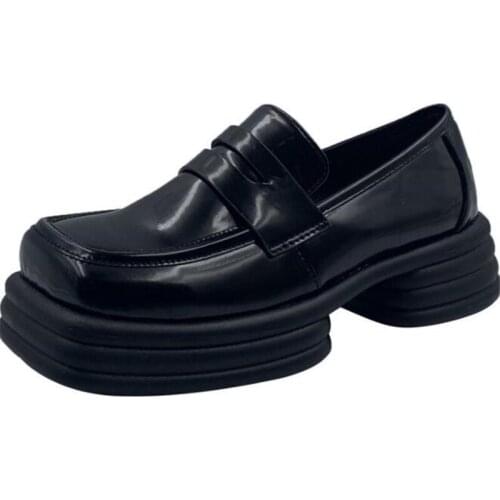 New womens single shoes fashion leather square hood feet thick bottom non-slip lightweight comfortable casual shoes women