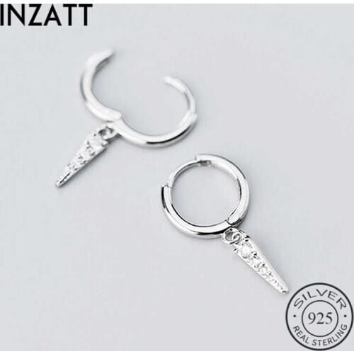 INZATT Real 925 Sterling Silver Zircon Round Geometry Hoop Earrings For Fashion Women Party Fine Jewelry Minimalist Accessories